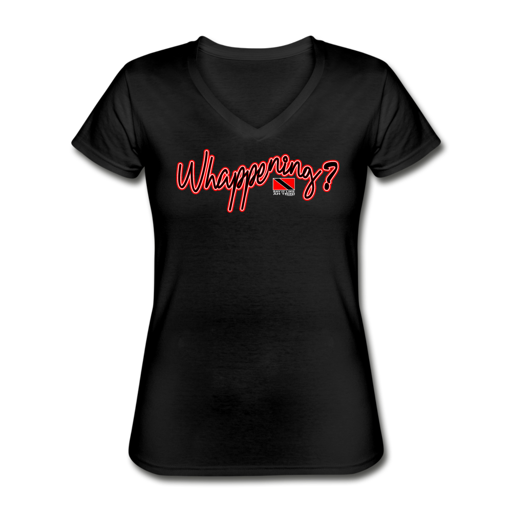 The Trini Spot - Women "Whappening" V-Neck T-Shirt - black